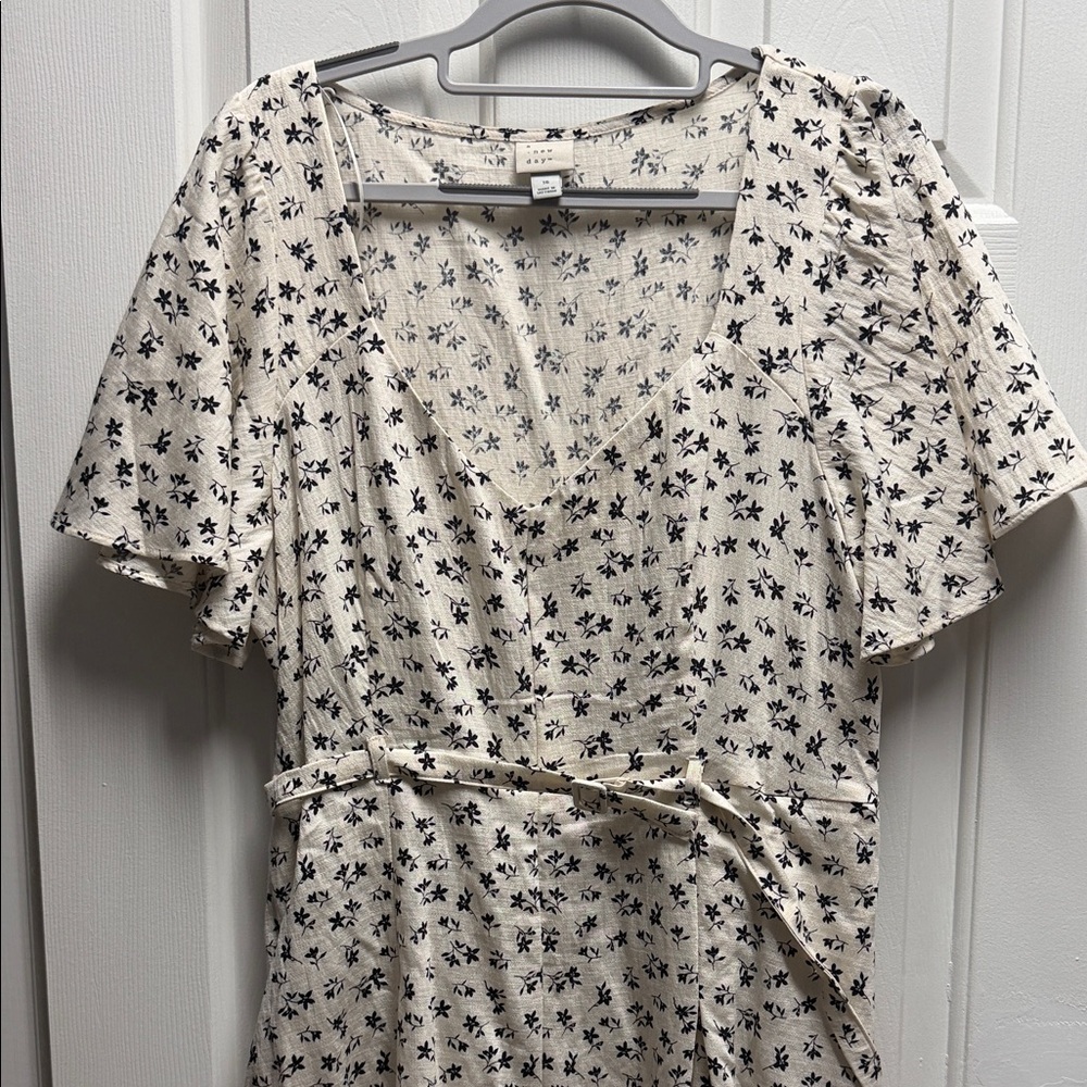 Light Cream Floral Wrap Dress with Navy Print